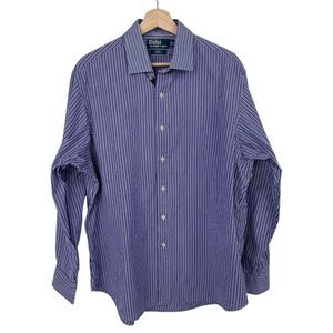 Polo Ralph Lauren Regent Shirt 17.5 x 34/ 35 Custom Fit Purple Striped Mens